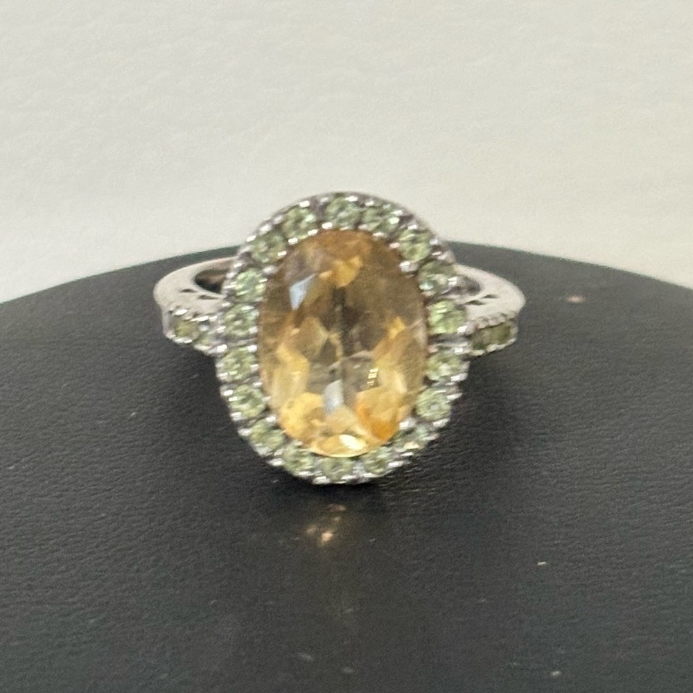 Sterling silver citrine large ring size 7.5 # 153